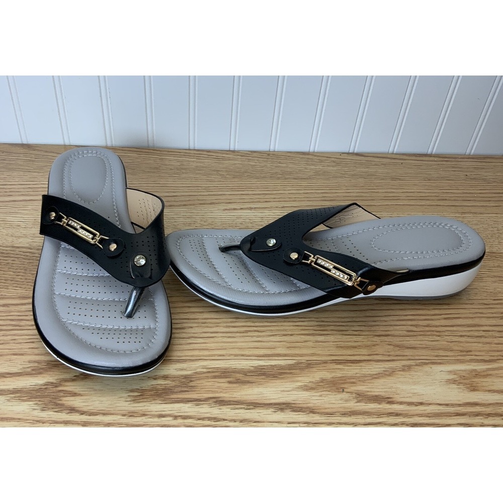 Womens Black Thong Sandals With Jewels US Size 10 EU 43